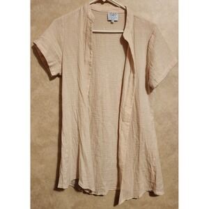Little Lamb & Co Kids Beige 100% Cotton Gauze Short Sleeve Open Front Cardigan M